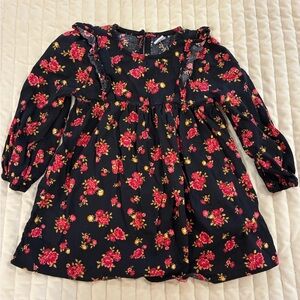 Old Navy Black Dress with Red and Yellow Floral Design 18-24 month